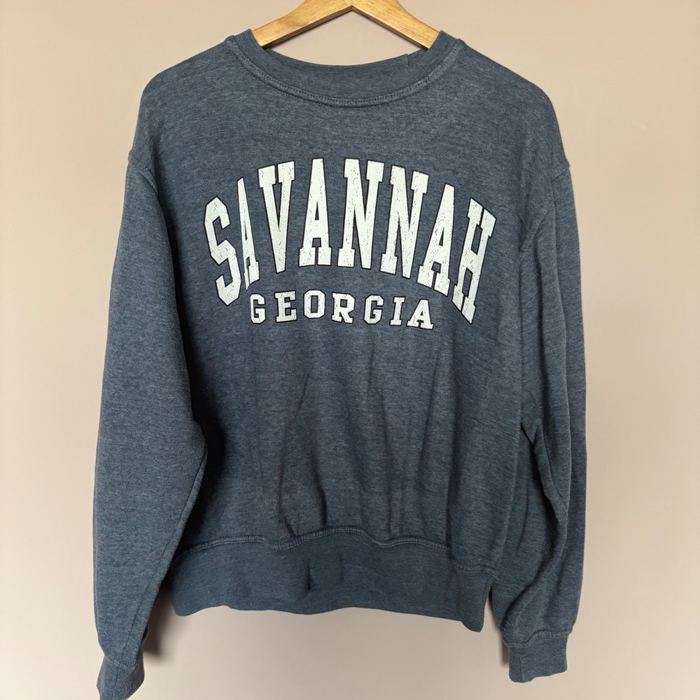 Pacific & Co Savannah Georgia Sweatshirt Small Blue Heathered Graphic Pullover